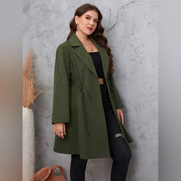 Honey Plus Size Lapel Collar Roll-Tab Sleeve Trench Coat - Picture 3 of 5